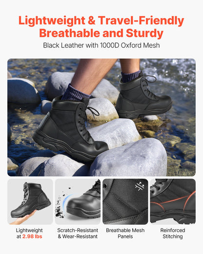 Men's Military Tactical Boots, 6 Inch Combat Hiking Work Boots, Lightweight & Breathable & Sturdy Mens Motorcycle Interceptor Trooper Boot, For Outdoor Security Mountaineering, US Size 9.5