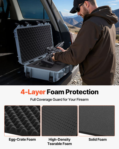 Hard Rifle Case, Lockable Rifle Case With Pre-cut Foams, 40 In Gun Storage With Wheels, IP67 Waterproof & Dustproof Movable Large Pistol Storage For Rifles, Shotguns, Airsoft Guns, Grey