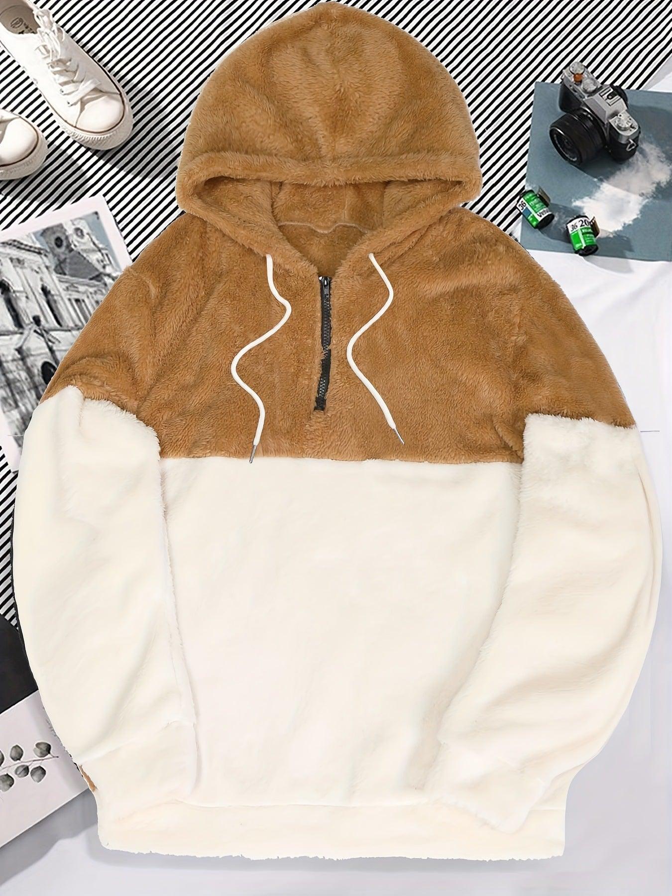 Stitching Half Zipper Hooded Thickened Men's Sweater - lotsofthingshere