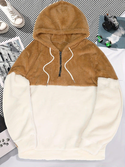 Stitching Half Zipper Hooded Thickened Men's Sweater - lotsofthingshere