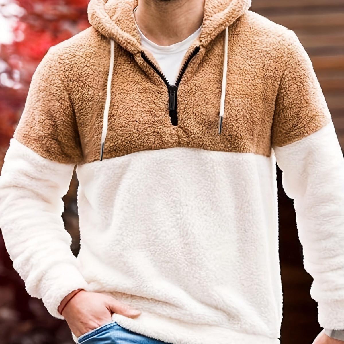 Stitching Half Zipper Hooded Thickened Men's Sweater - lotsofthingshere