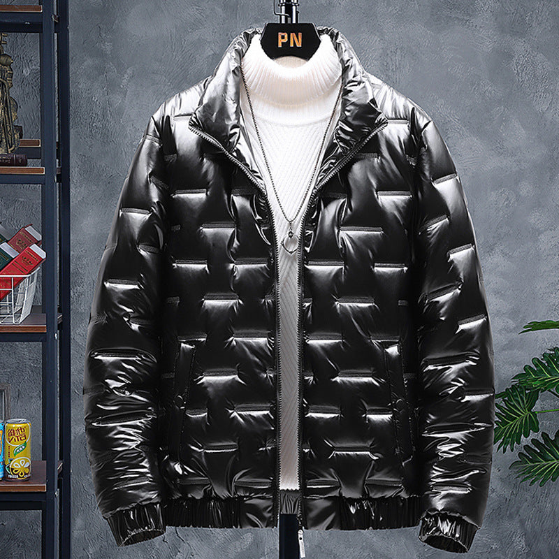 Men's Glossy Solid Color Stand-up Collar Casual Jacket