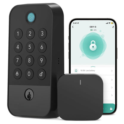 Smart WiFi & Bluetooth Door Lock With Fingerprint, Keypad & Code Entry, App Remote Control, Auto Lock, Black