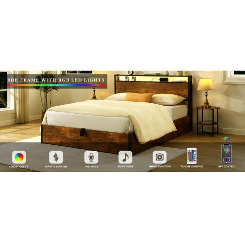 Wooden Platform Bed Frame With Lifting And Charging Station