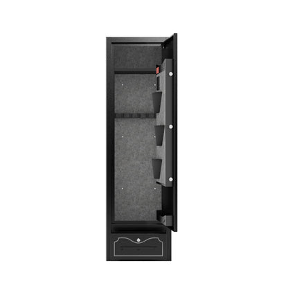 8 - Gun Capacity Rifle Safe. Holds Rifles, Pistols, Shotguns. Digital Lock For Quick Access. Removable Shelf. Special Gun Rack For Scoped Rifles. Plus, A Handy Storage Drawer