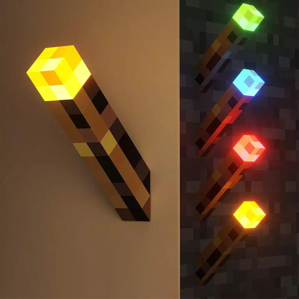 Minecraft Game Torch Lamp Led Night Light Home Decors USB Rechargeable Kids Gift