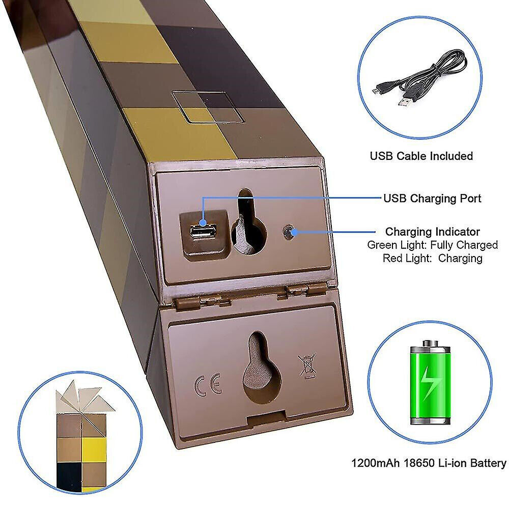 Minecraft Game Torch Lamp Led Night Light Home Decors USB Rechargeable Kids Gift