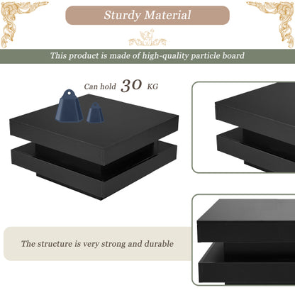 White Square High Gloss Coffee Table With 360 Rotating Top, Tea Table With 16-Color LED Light, 70x70x36 Cm