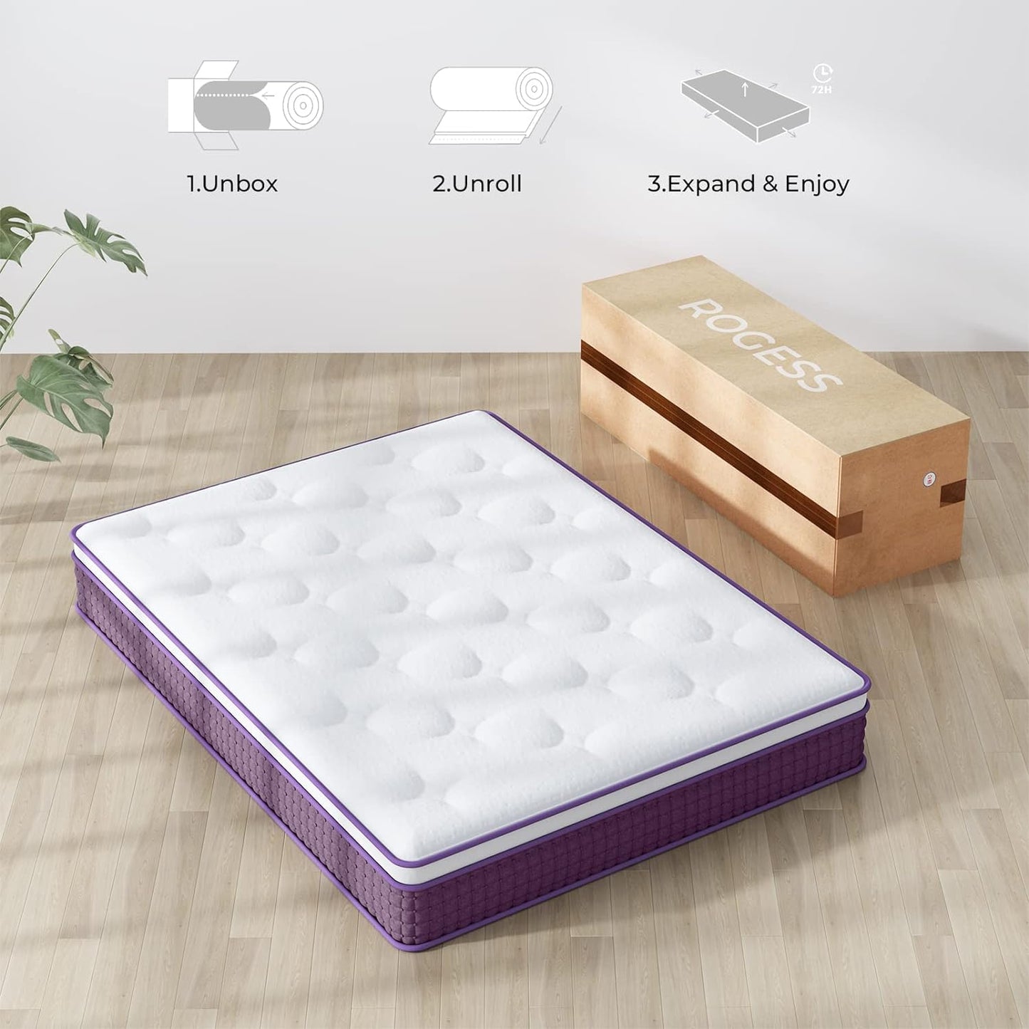 Full Mattress, 12 Inch Hybrid Full Mattress, Full Size Mattress In A Box, Plush Foam Mattress With Individually Pocketed Coils, Motion Isolation For Pressure Relief, Medium Soft