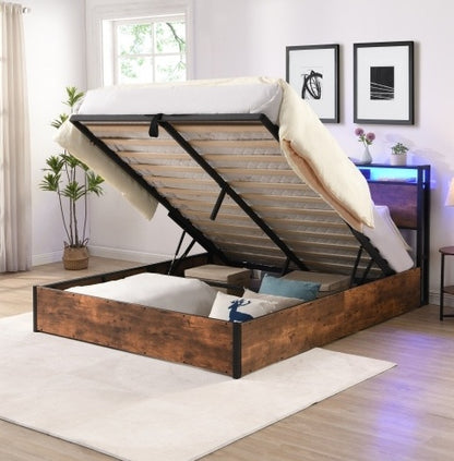 Wooden Platform Bed Frame With Lifting And Charging Station