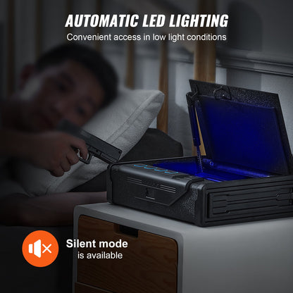 Gun Safe For Pistols, Biometric Gun Safe With Three Quick Access Ways Of Fingerprints, Passwords And Keys, Handgun Safe For 2 Pistols For Home, Bedside, Nightstand, Car