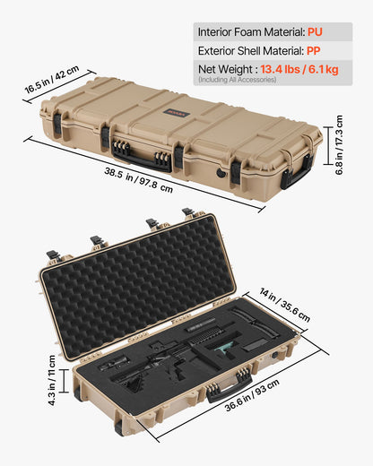 Hard Rifle Case, Lockable Rifle Case With 4 Layers Pre-cut Foams, 36 In Gun Storage With Wheels, IP67 Waterproof & Dustproof Pistol Storage Cases For Rifles, Shotguns, Airsoft Guns, Khaki