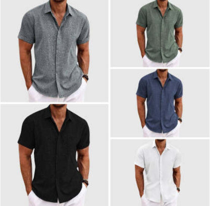 Men's Solid Color Loose Linen Short-sleeved T-shirt