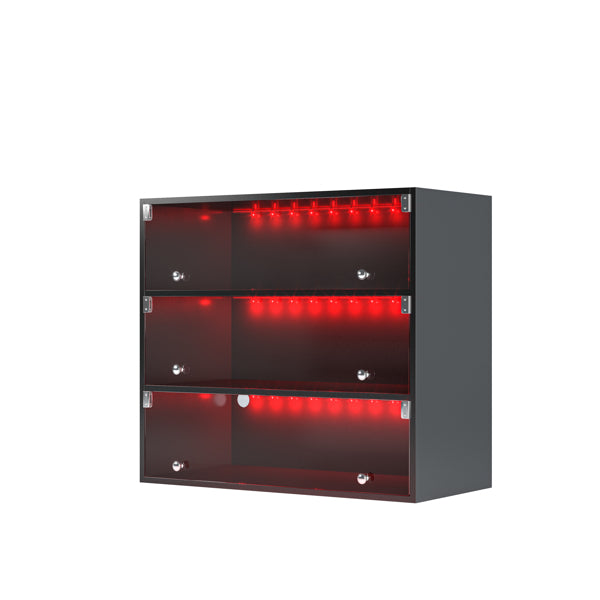 Black LED Light Shoe Box With Three Layers And Glass Door