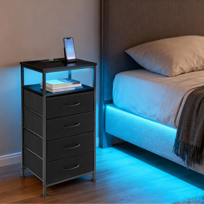 Nightstand With Charging Station, Bedside End Table With 5 Fabric Drawers & USB-Type-C Ports And Outlets